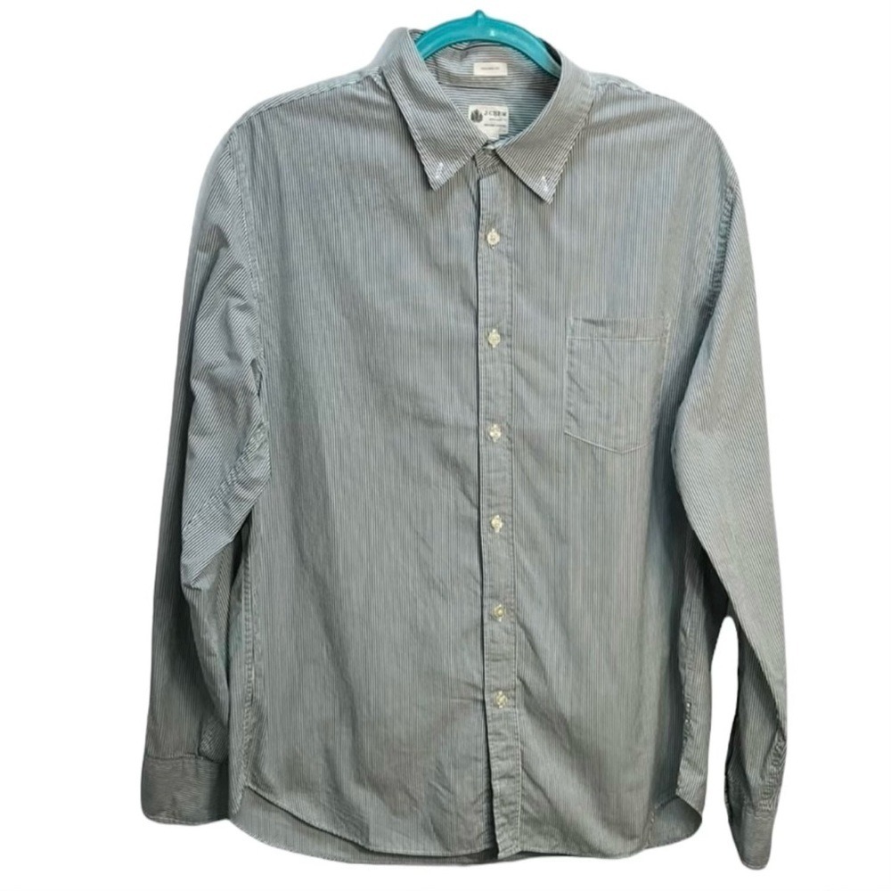 J. Crew Green & White Striped Long Sleeve Button Down Shirt